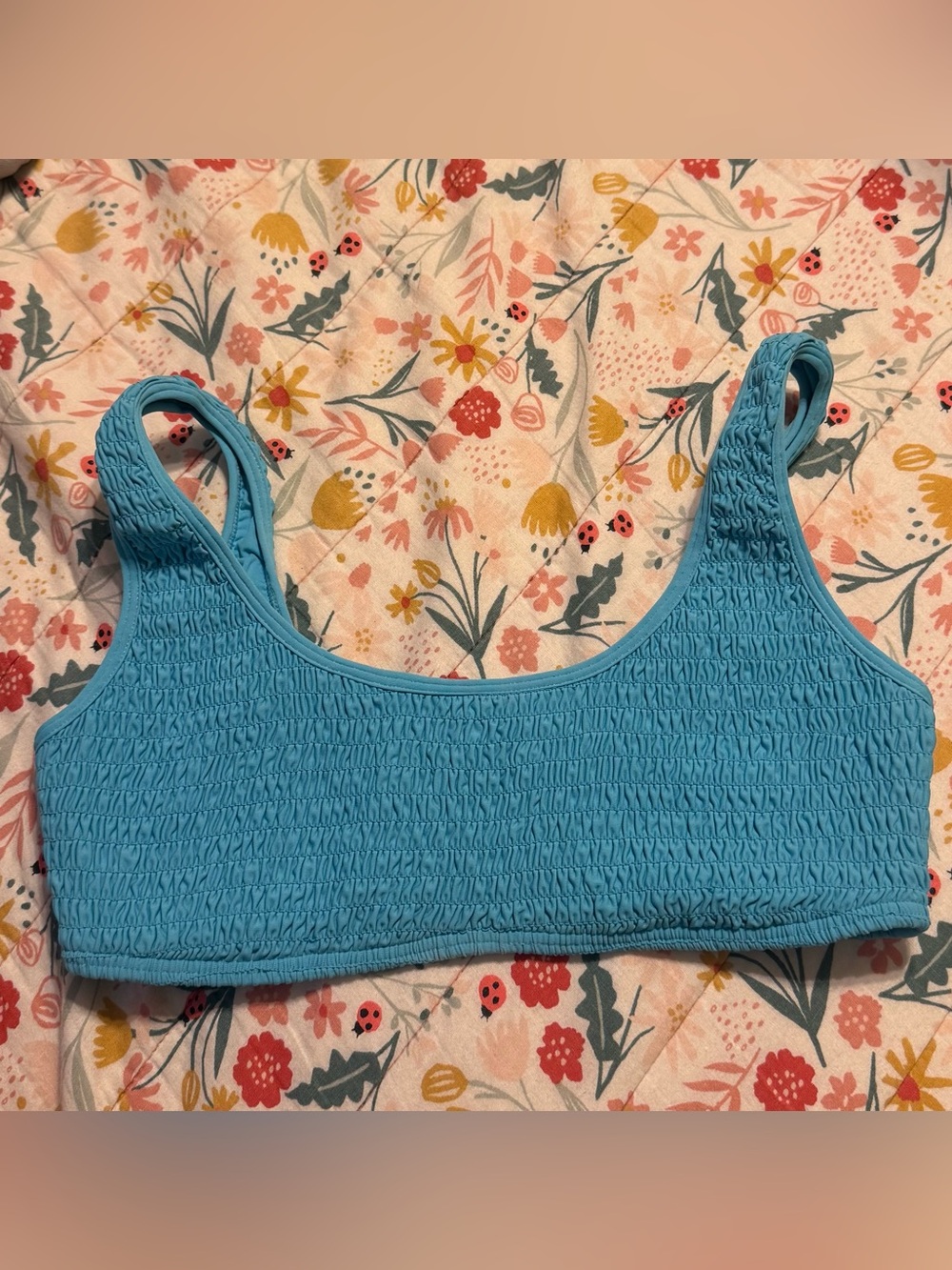 l*space Teal Blue Smocked Bikini Top